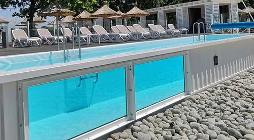 Piscina container 12,2 x 2,5 m, pronta all'uso con pompa di calore