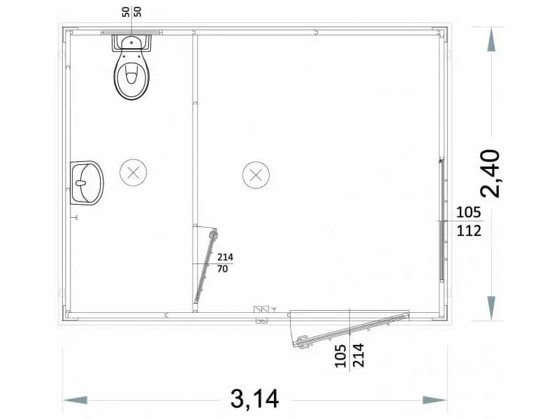 Servizi igienici e lavabi prefabbricati 3 metri H 220 Cortina