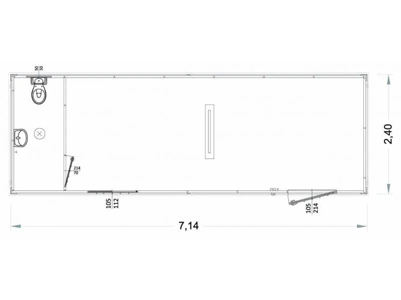 Ufficio prefabbricato con WC e lavabo, 7 metri – G2