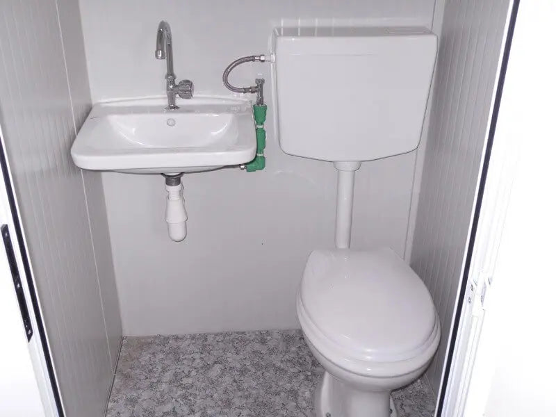 Ufficio prefabbricato con WC e lavabo, bagno centrale, 6 metri – K1