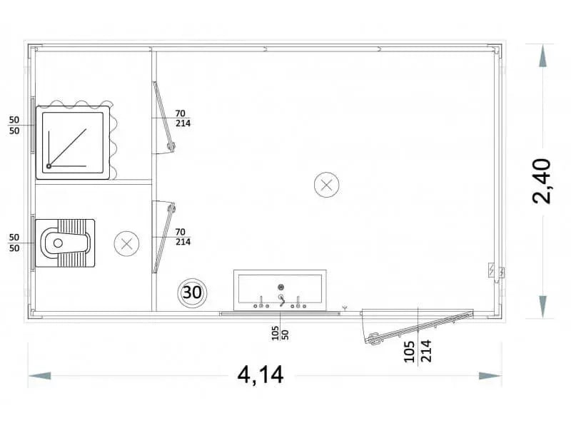 Box prefabbricati con WC, lavabo e doccia, servizi igienici separati 4 metri – P1
